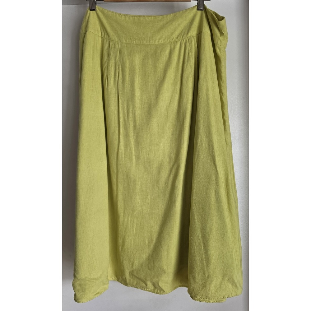 LOFT Maxi Skirt Size 14P Green Linen Blend Long Midi A-line Breathable